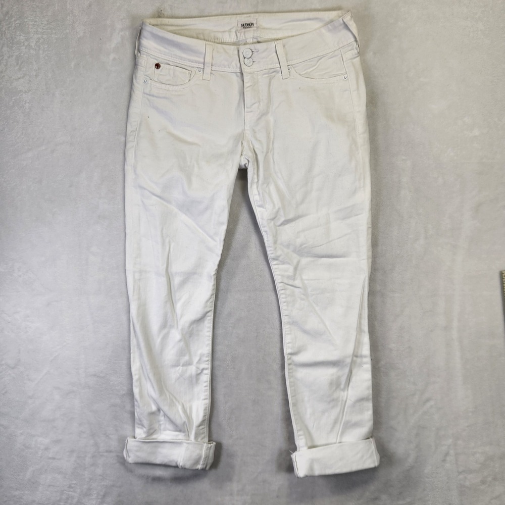 HUDSON Jeans Women's White Skinny Crop Roll Cuff‎ Cotton Elastane Size 29